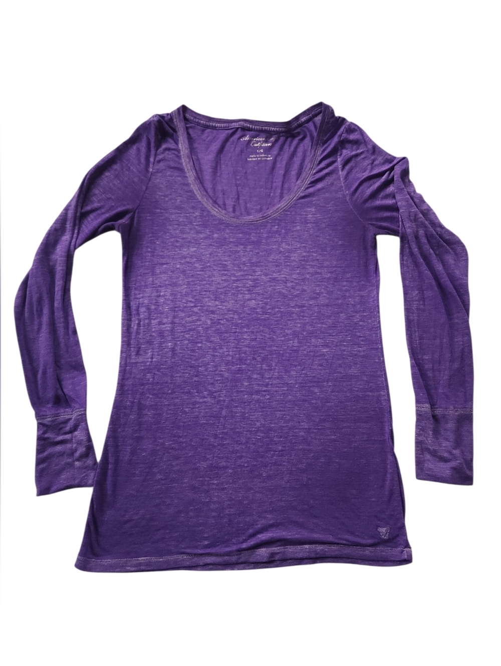 2010s American Eagle Purple Burnout Long Sleeve Scoop Neck Top SZ L